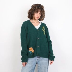 DAMSON MADDER Forager Intarsia Cardigan Size Small Green Floral Unisex Abstract